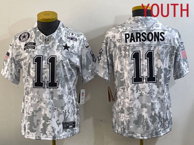 Youth Dallas Cowboys 11 Parsons Nike Arctic Camo 2024 Salute to Service Limited NFL Jersey style 4